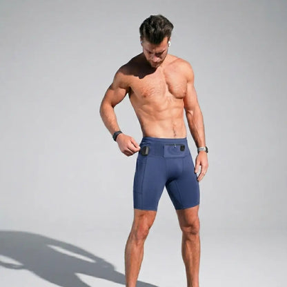 IgniteWear AeroFlex 6-pocket running shorts for men in blue - front view
Men's compression running shorts with side pockets - IgniteWear blue
IgniteWear trail running shorts with built-in brief and UPF 50 protection